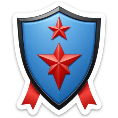 A shield emblem with two top squares: a blue one with "IHS" and a red one with a checkerboard and red circle. The main black shield has a white star, and a white ribbon below reads "DE TENEBRAS ILLUMINARE ET VIAS DIRIGERE".
 sticker