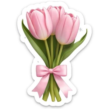 light pink tulip bouquet with light pink bow and snow sticker