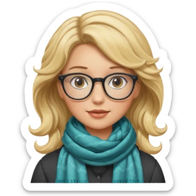 a girl drink with blonde wavy hair, wearing glasses, having scarf sticker