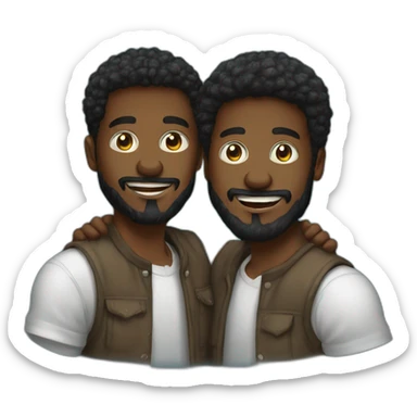 Two young black men with different faces in their 20’s with beards shaking hands with Bitcoin token in their hands  sticker