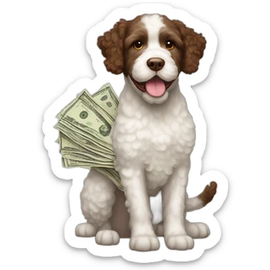 A Lagotto Romagnolo holding bills sticker