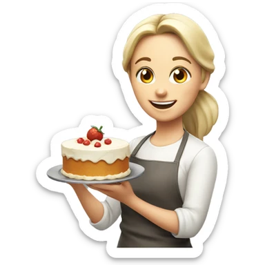 happy white girl cooking holding food cake  sticker