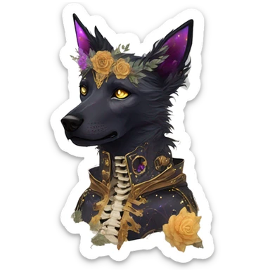 iridescent kintsugi fluffy zombie black brown gold dog fox head zombie skeleton gold mechanical steampunk raven wings nebula galaxy stars colorful flowers fairy lights vintage zombie sticker