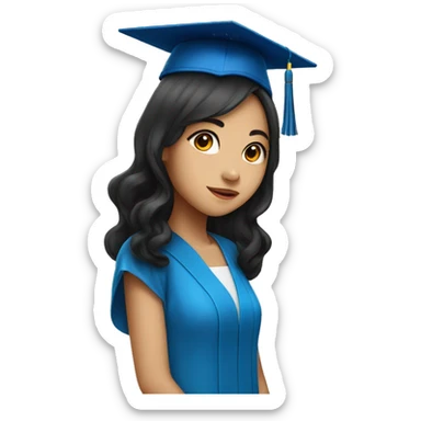asian girl wearing blue graduation cap with long curly black hair sticker