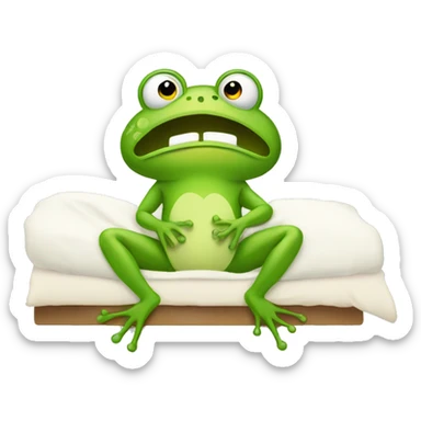 A frog sitting up in bed sticker