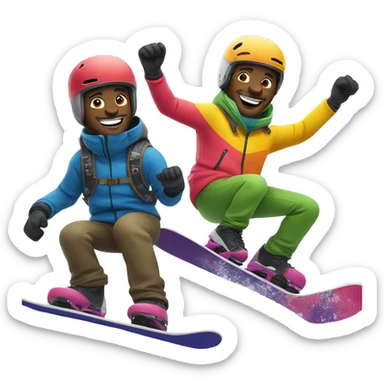 Two happy black men snowboarding  sticker