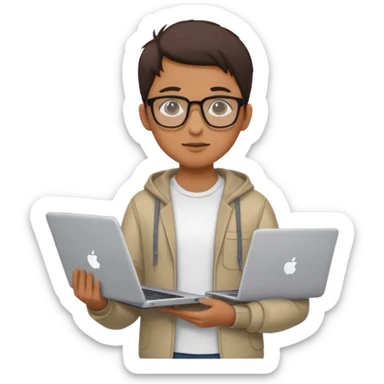 un estudiante que este parado con sus lentes y su laptop sticker