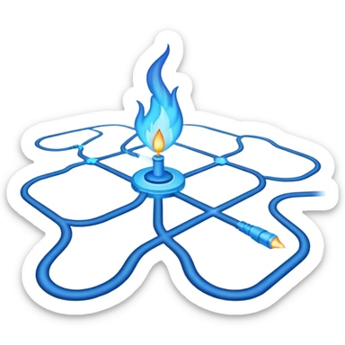 a map with a glowing blue flame on the x and networking paths sticker