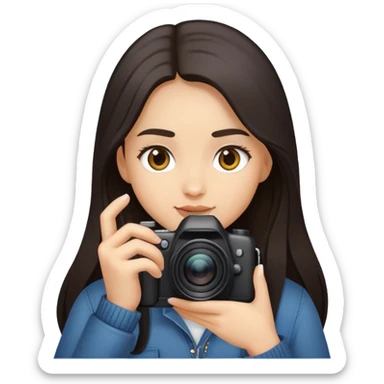 photographer girl, light medium skin, long dark hair sticker