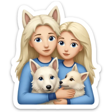 One White Shepard, short fur ,Brown eyes .the Dog ist huggin from one Long-haired blonde lady with blue eyes sticker