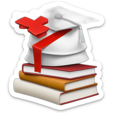 White Student cap with red medical cross On a stack of books sticker