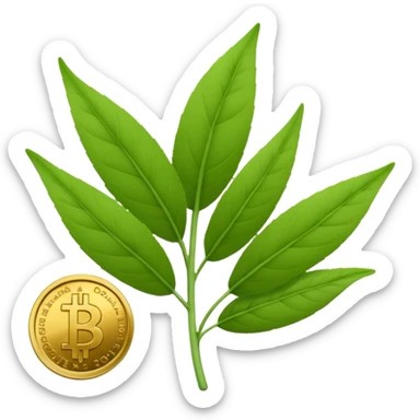 Crea un emoji que sea una hoja botánica (como un brote o una ramita de salvia) con un pequeño símbolo de dólar o una moneda de oro integrada en el centro. Estilo orgánico y profesional. sticker