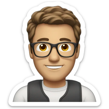 Ad man, brown hair, middle aged, glasses sticker