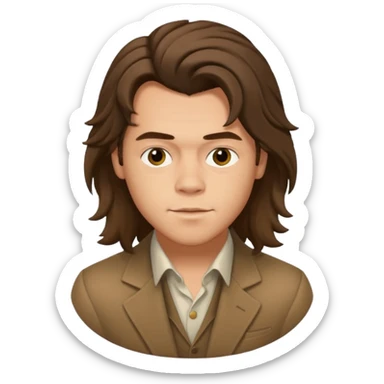 une personne qui ressemble a harry styles avec beaucoup de details, de 3 quart  dans un rond  sticker