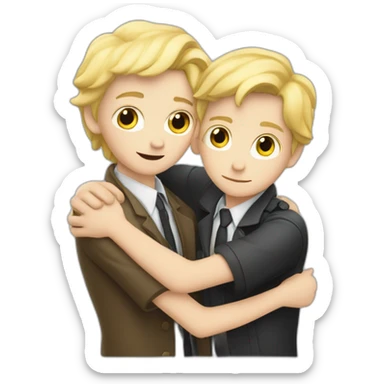 Two Boy detectives hug one blond with white skin and one African  black sticker