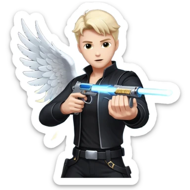 male Angel dual-wielding pistols, shooting, dynamic action pose, glowing wings, black clothes no background














 sticker