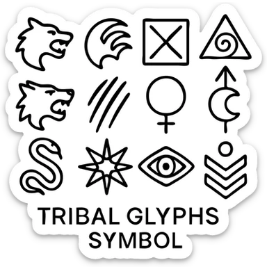 clean, high-contrast icon set of 13 unique tribal glyph symbols representing the 13 tribes from Werewolf: The Apocalypse V20, each glyph distinct and bold, suitable for icons sticker