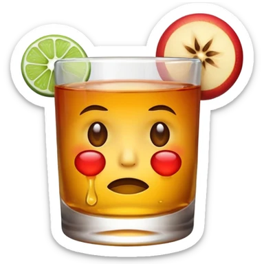 Apple emoji face drinking tequila with bored face sticker