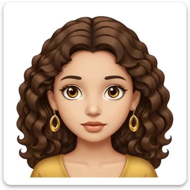 light skinned girl, little thicker body type, wavy dark brown hair, brown eyes, long eyelashes, earrings sticker