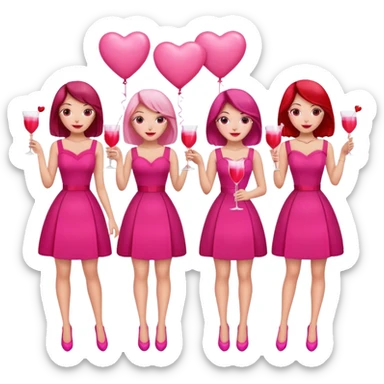 galentines party : change their outfits in red and pink, add pink heart balloons and pink cocktails in their hands sticker