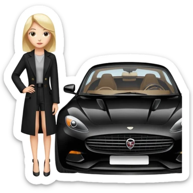 A fast, expensive black car with a young woman beside it sticker