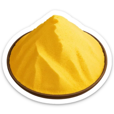 loose scatter or mound of cornmeal, bright yellow, coarse grainy texture, matte, irregular grains, rustic and vibrant, no bowl or packaging, just the cornmeal, soft lighting, transparent background, emoji scale sticker