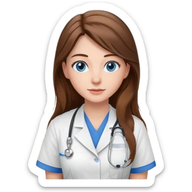 pretty female nursing student with long brown hair, blue eyes inside a classroom at university sticker