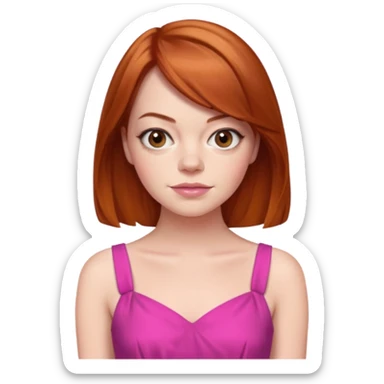 Emma Stone, orange brown hair, pink dress sticker