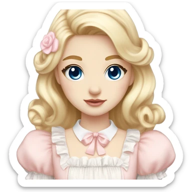 sweet lolita blond hair blue eyes white skin light pink dress sticker
