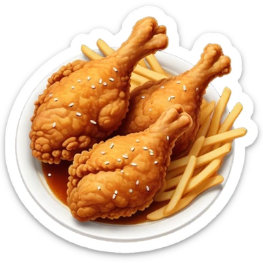 Cinematic crispy fried chicken, golden and crunchy, juicy inside, steaming as it is freshly served, sprinkled with seasoning, rich golden tones, inviting and delicious. sticker