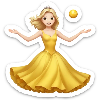 Cinematic Playful Belle Portrait Emoji, Spinning joyfully in her ball gown, arms outstretched, a radiant smile lighting up her face, exuding an enchanting blend of fun and elegance! sticker