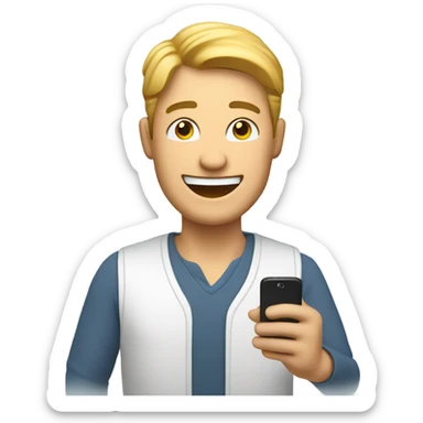 a man happy with a smartphone showing charts sticker