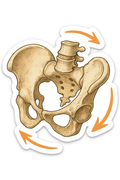 Bacino anatomico ruotato in senso orario quindi con le frecce che girano verso destra per far capire sticker