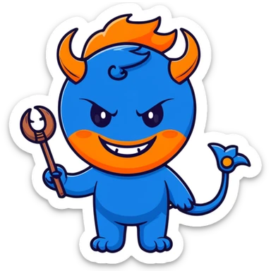 cute smiling blue devil with horns and a friendly face sticker
