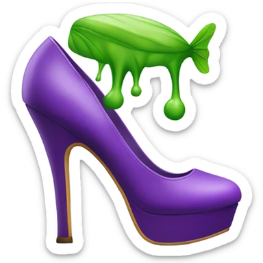 A purple platform high heel with green stink lines above it and 2 flies buzzing above it sticker