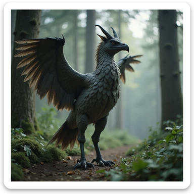 Buckbeak the hippogriff in the Forbidden Forest, Harry Potter series, photorealistic style sticker