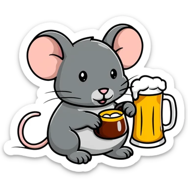Funny mouse relaxing with a beer mug sticker