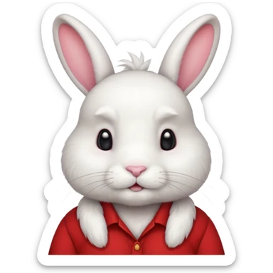 white large bunny, pet lover, red shirt, pony tail. sticker