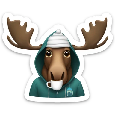 Moose wearing a hoodie drinking coffee sticker