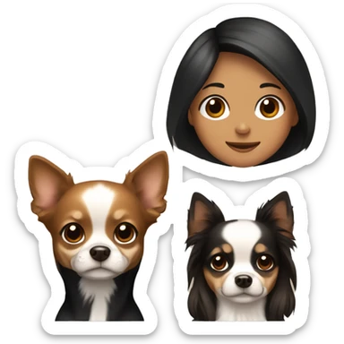 Couple, girl with black hair, Boy with Brown hair with three Long haired Chihuahuas with Creme beige an white fur  sticker