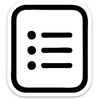 minimalistic bold black-and-white icon of a simple card with three horizontal lines as list items, clean geometric lines, square, flat, no gradients, inspired by Netflix UI, vector style, suitable for dark and light mode sticker