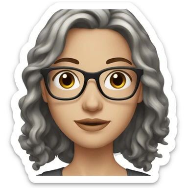white girl with dark-brown wavy shoulder length hair, grey eyes glasses sticker