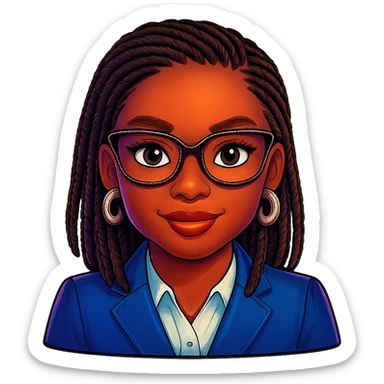 Add braided hair to Kemi Badenoch confident emoji with glasses, keep the background transparent. Maintain the style and transparent background. sticker