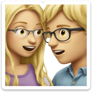 Blonde girl biting boy with glasses  sticker