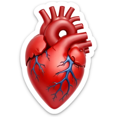 A red 3D glass human heart with a white background. The glass color should also be red and look like a real heart. sticker