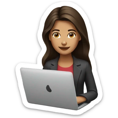 Brunette with laptop and coffee sticker