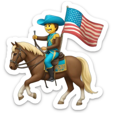 A man holding an American and Kazakh flag riding a horse sticker