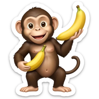 cartoon chimpanzee happily holding a banana sticker