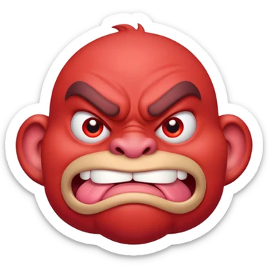 Combine the red ogre emoji, the hot emoji, and the eyes looking emoji into a new emoji with an aroused, but curiously nervous expression on its face sticker
