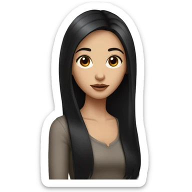 Girl with long black hair, big brown eyes thin nose and thin lips  sticker